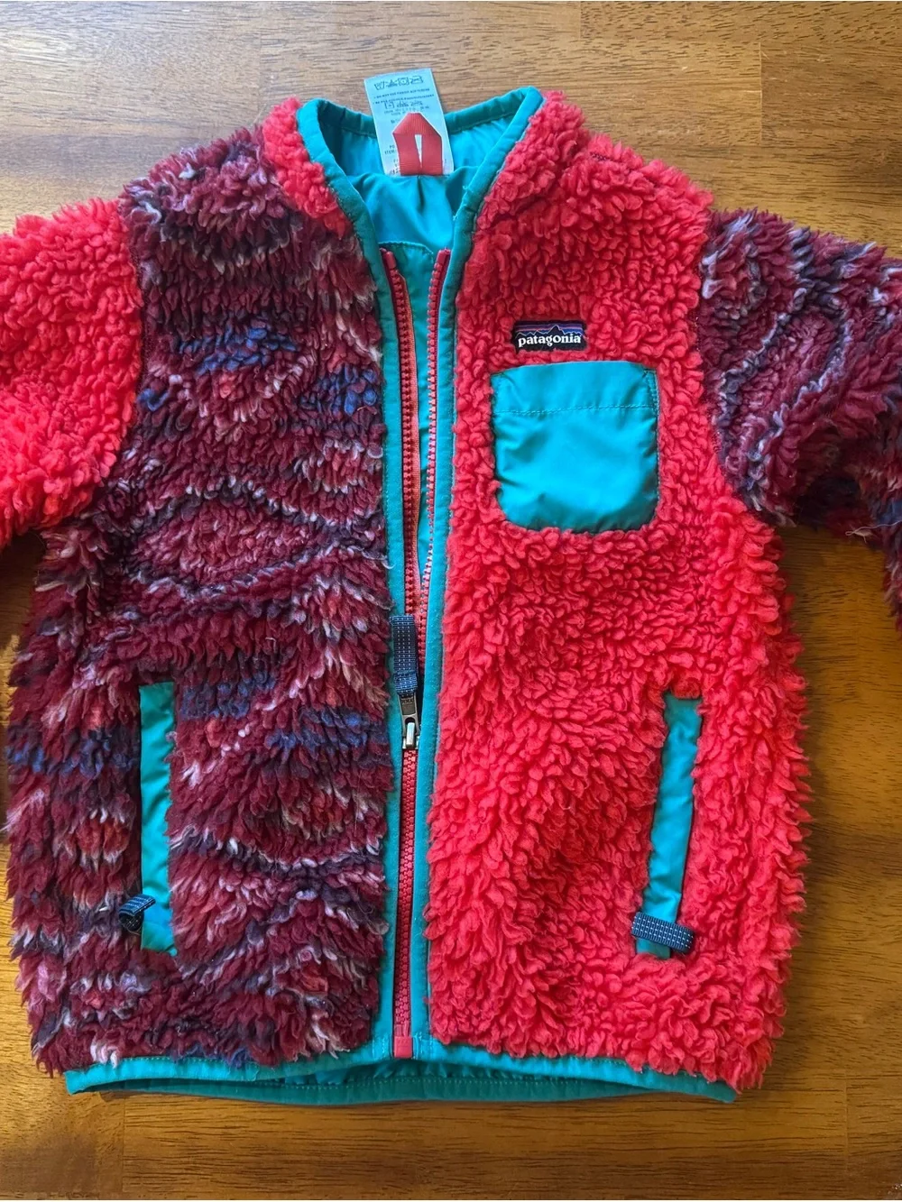 Patagonia Kids Sherpa Jacket - Red with Teal Trim